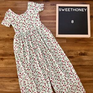 SweetHoney Leggy Romper Aqua Cherry 8 Blue Red Short Sleeve Knit Pants Summer